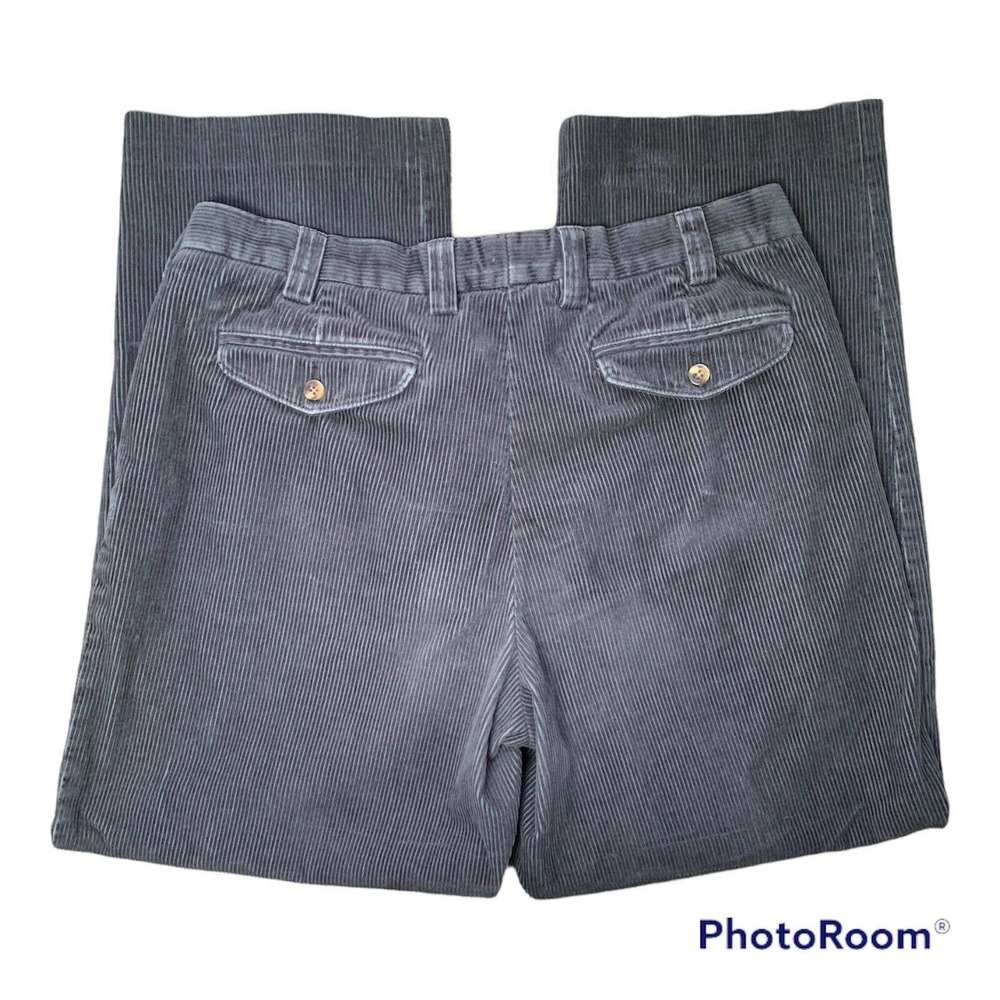 LL Bean Mens 38X34 (37X31.5) Corduroy Blue Navy Pants Pleated Outdoor High Rise - Picture 2 of 12